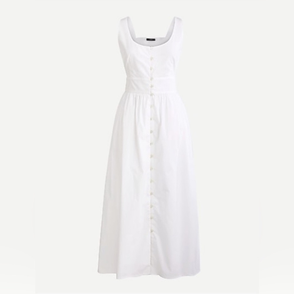 J. Crew Cotton Poplin Button Down Sleeveless White Midi Dress Size 2 Wedding - Picture 2 of 8